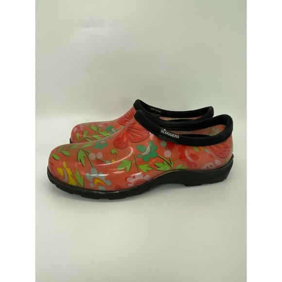 Sloggers Slip On Rain Garden Shoes Women's 6 Floral Butterfly Red Green Rubber F - Picture 2 of 9